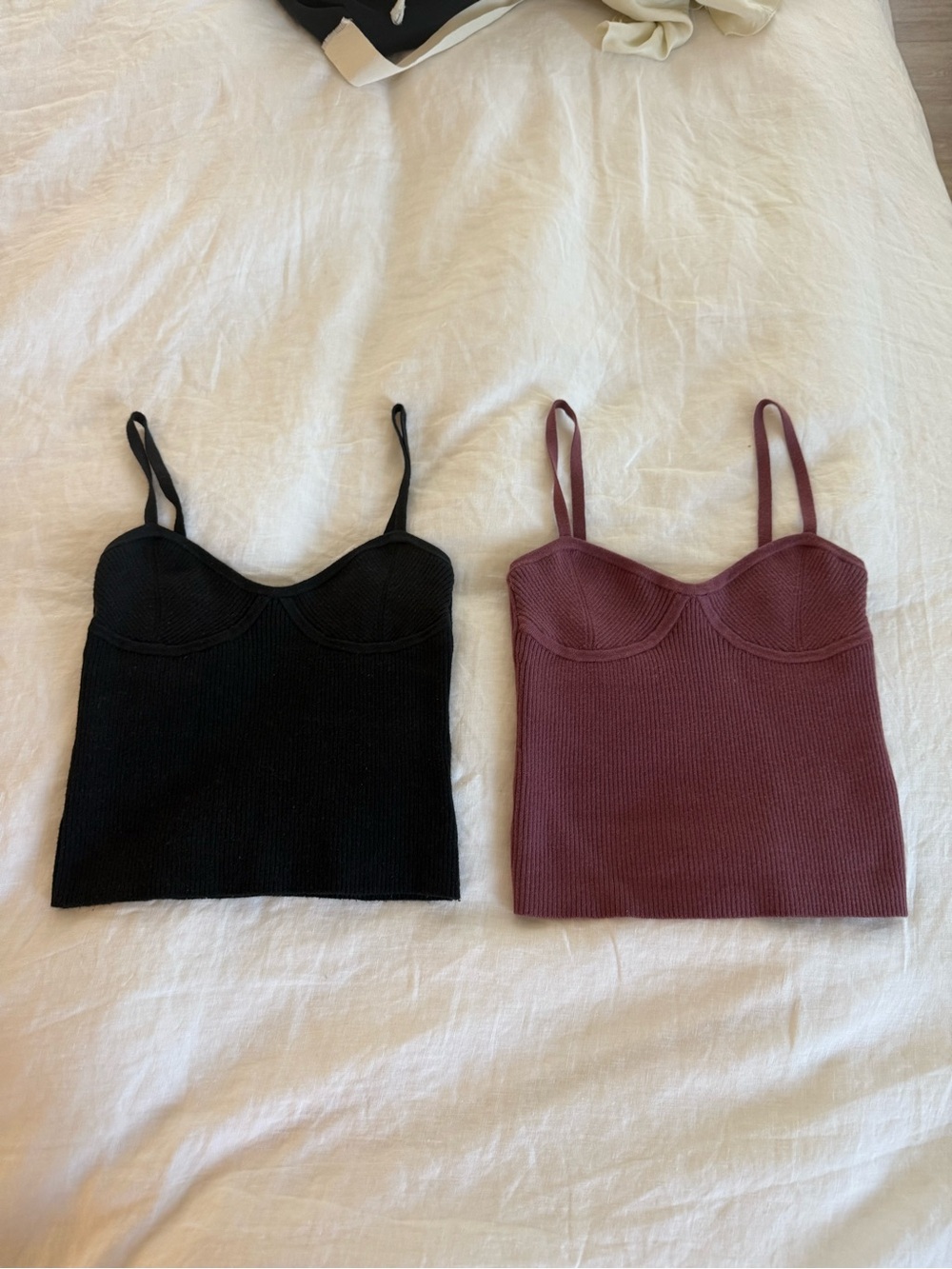 Madewell Bustier Cami Tops, Black and Mauve, XXS